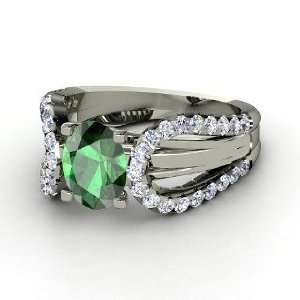  Rita Ring, Oval Emerald 14K White Gold Ring with Diamond 