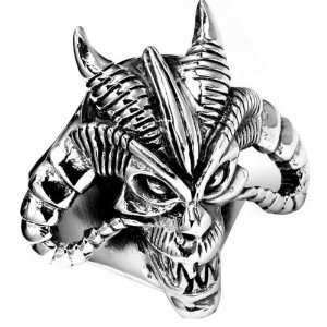  Mens Sterling Silver Demonic Skull Ring   Size  14 