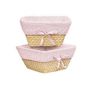  Natural Woven Nursery Baskets   Pink Gingham (Set of 2 