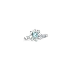 ZALES Princess Cut Aquamarine and Lab Created White Sapphire Flower 