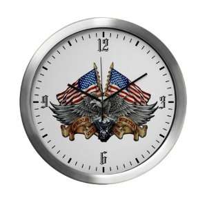   Wall Clock Eagle American Flag and Motorcycle Engine 
