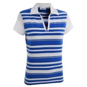  Ashworth Golf Womens Striped Polo Shirt   White/Blue   10 