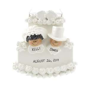 Personalized African American Wedding Cake Christmas Ornament  