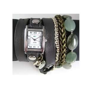   La Mer Collections   Big Sur Stones Grey Leather Wrap Watch Jewelry