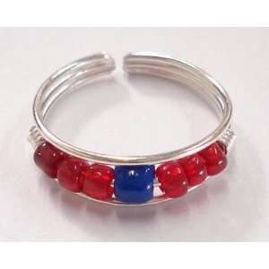 Red & Blue Beaded Toe Ring 