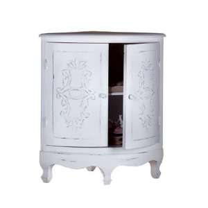  Distressed White Wood Corner Cabinet