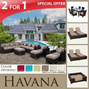  18PC OUTDOOR WICKER SOFA FURNITURE, PATIO DINING, (2)DOUBLE LOUNGES 