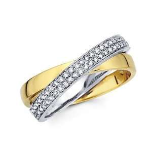   Tone Gold Diamond Cross Over Ring Band 1/4 ct (G H Color, I1 Clarity