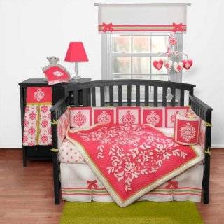  Custom Made Baby Crib Bedding Damask & Hot Pink 