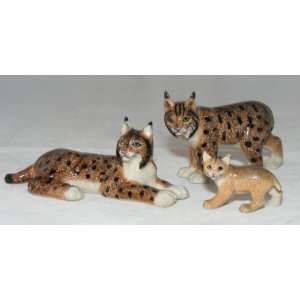  LYNX Canadian Wildcat Family w 3 MINIATURE New Porcelain 