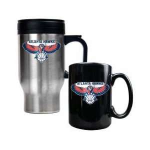 Atlanta Hawks NBA Stainless Steel Travel Mug & Black Ceramic Mug Set 