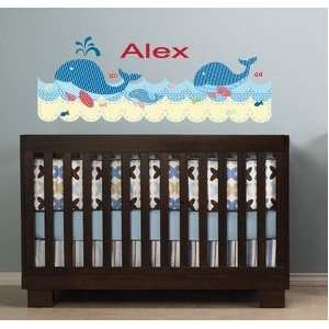   with 3 Whales and 9 Fish and Water Vinyl Wall Decal Cute for a Nursery