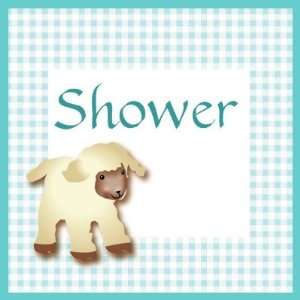  Little Lamb Aqua Gingham Baby Shower Invitations Postage 