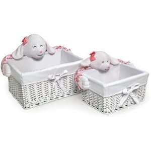 Badger Nursery Basket Set with Smile Plush Animal (White)  