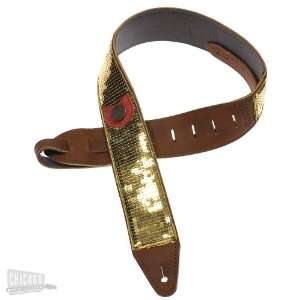   Strap   Gold Sequins & Brown Baseball Leather Musical Instruments