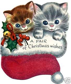 Vintage Kitty Magnet Christmas Greeting Card style V72  