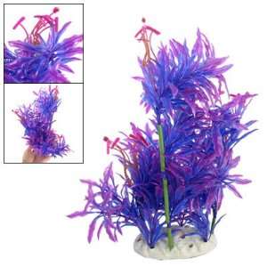  Como Purple Blue Plastic Plant w Flowers Ceramic Base Fish 