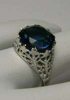   Blue Sapphire Sterling Silver 925 Floral Ivy Filigree Ring size 9 New