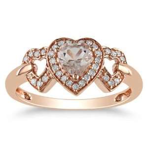 10K Rose Gold, Diamond and Morganite Heart Shaped Ring, (.12 cttw, GH 