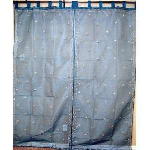 Sari Blue Designer Door Tab Curtains Indian Panels 