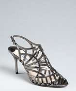 Prada anthracite leather strappy sandals style# 319093301