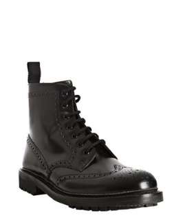 Prada black shined leather wingtip ankle boots  