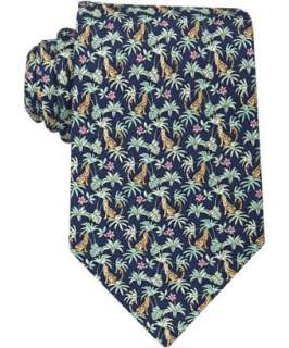 Salvatore Ferragamo blue jaguar and palm tree print Lince silk tie 