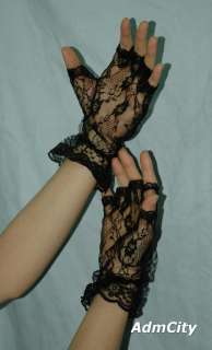 Admcity Wrist length fingerless lace gloves with ruffle  