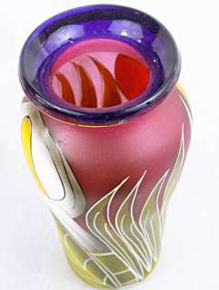 Vtg ARTISAN Handmade Blown CALLA LILY Paintd GLASS VASE  