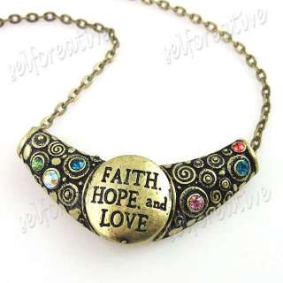 Letters FAITH HOPE & LOVE Carved Necklace 40cm Multi colored Stone 