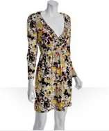 style #304438503 yellow floral jersey v neck ruffle dress