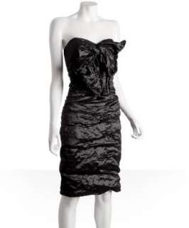 Nicole Miller charcoal stretch metallic taffeta strapless dress 
