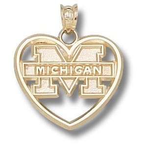  Michigan Wolverines Logo Heart Pendant 14K Gold Jewelry 