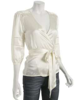 Calypso cream satin wrap front Pearl blouse  