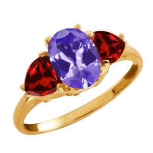 24 Ct Oval Blue Tanzanite and Garnet Gold Plated Sterling Silver 