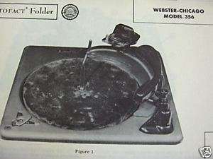 WEBSTER CHICAGO 356 RECORD CHANGER TURNTABLE PHOTOFACT  