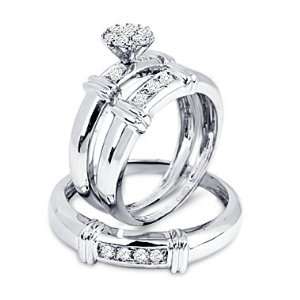 Diamond Engagement Rings Set Wedding Bands White Gold Men Ladies .25ct 