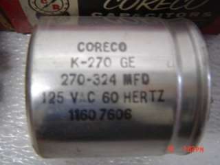 CORECO K 270 GE 270 324 MFD 125VAC 60HZ CAPACITOR  