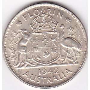  1942 Australia Florin Silver Coin, King George VI 