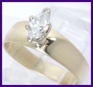   Gold Marquise Diamond Solitaire Wide Band Engagement Ring .34ct  