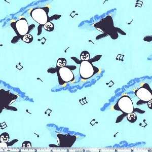  45 Wide Flannel Penguins Happy Feet Blue Fabric By The 
