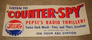 1950s PEPSI COLA  Counter Spy  RADIO Thriller POSTER  