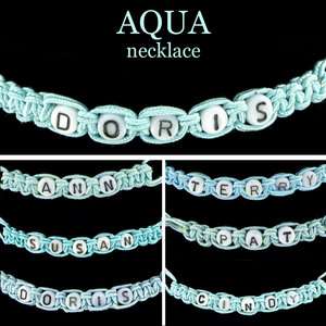 Vintage Macrame Necklace Choker Aqua   Choice of Name  
