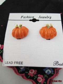 Halloween Fall Pumpkin Pierced Earrings Signed  