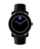 Movado Watch, Swiss Bold Large Purple Accent Black Leather Strap 42mm 