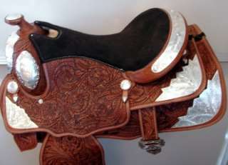   Tan Medium Oil Oak Leaf Silver Plated Western Trail Show Saddle  