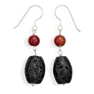  CleverSilvers Coral And Lava Rock French Wire Earrings 