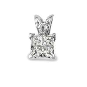  14k White Gold Princess Cut Diamond Pendant ( .75 ct 