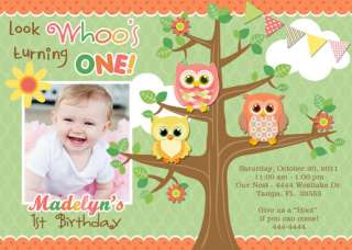 OWL 1ST BIRTHDAY BABY SHOWER INVITATIONS U PRINT  