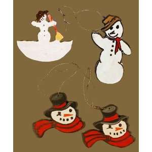  Handcrafted Wooden Christmas Ornaments, Snowman Assortment 